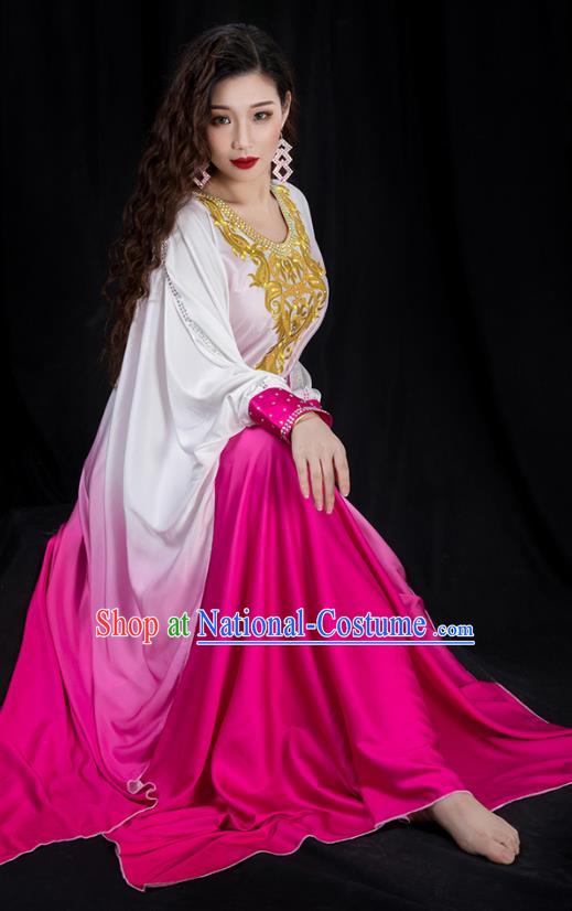 Traditional Asian Oriental Dance Khaliji Costumes Indian Belly Dance Performance Rosy Dress