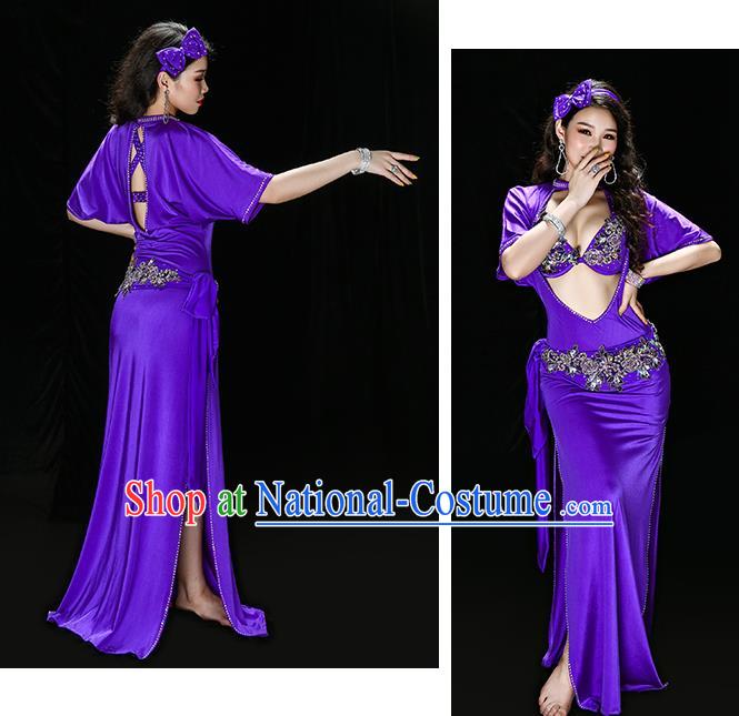 Traditional Indian Belly Dance Performance Purple Outfits Asian Oriental Dance Stage Costumes