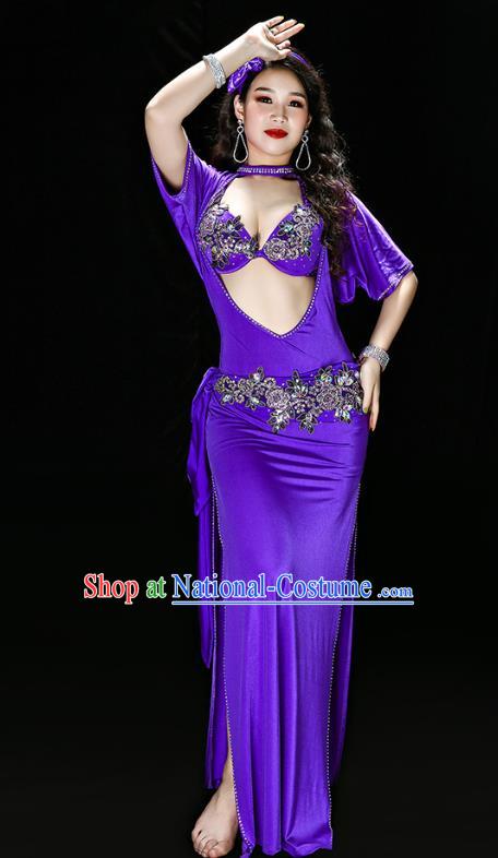 Traditional Indian Belly Dance Performance Purple Outfits Asian Oriental Dance Stage Costumes