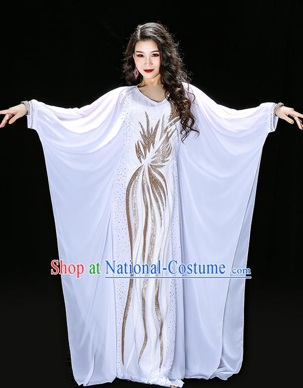 Asian Oriental Dance White Dress Costume Traditional Indian Belly Dance Performance Embroidered Sequins Robe