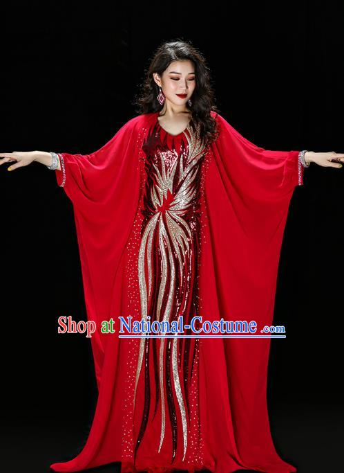 Traditional Indian Belly Dance Performance Embroidered Sequins Robe Asian Oriental Dance Red Dress Costume