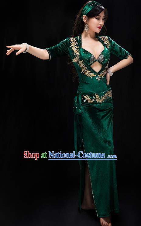 Traditional Indian Belly Dance Green Bra and Velvet Robe Costume Asian Oriental Dance Outfits