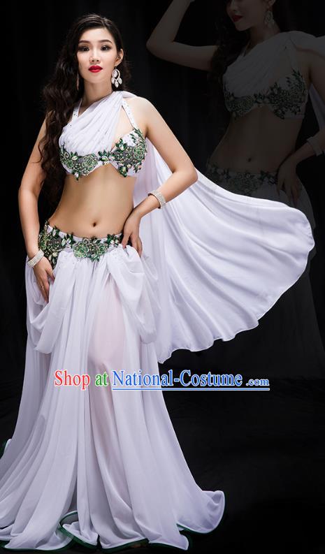 Indian Belly Dance White Bra and Skirt Outfits Traditional Asian Oriental Dance Stage Performance Clothing