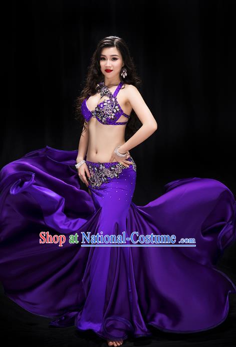 Indian Belly Dance Purple Bra and Skirt Outfits Traditional Asian Oriental Dance Raks Sharki Performance Clothing