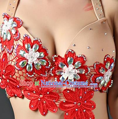 Asian Oriental Dance Embroidered Bra and Red Skirt Traditional Indian Belly Dance Stage Performance Outfits Clothing