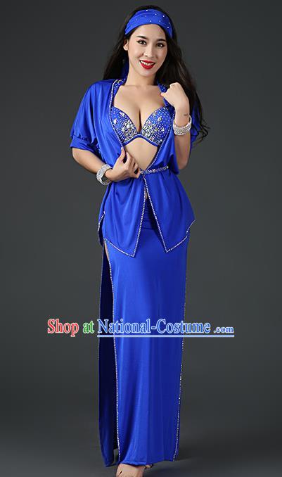 Asian Stage Performance Clothing Oriental Dance Bra Blouse and Skirt Traditional Indian Belly Dance Royalblue Outfits