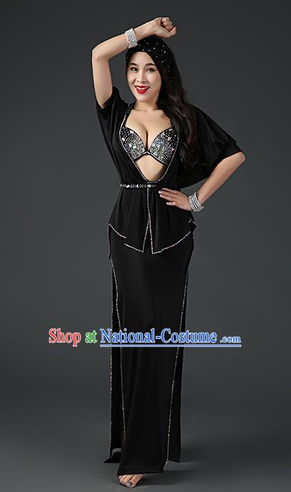 Asian Oriental Dance Bra Blouse and Skirt Traditional Indian Belly Dance Black Outfits Stage Performance Clothing