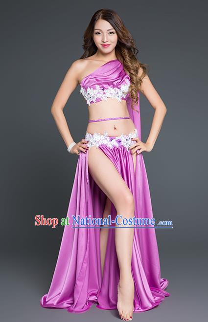 Asian Indian Belly Dance Violet Outfits Traditional Oriental Dance Stage Performance Clothing Top and Skirt