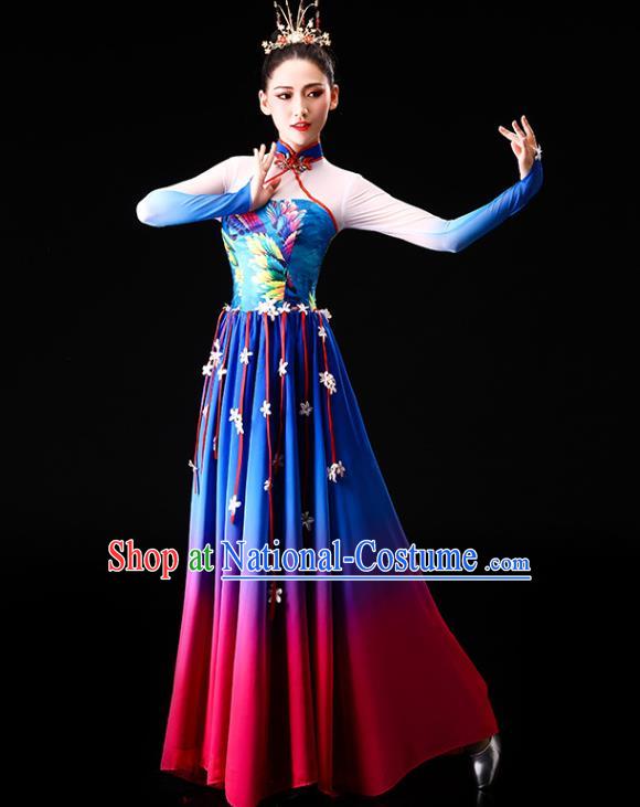 China Classical Dance Clothing Chorus Group Costume Opening Dance Blue Dress