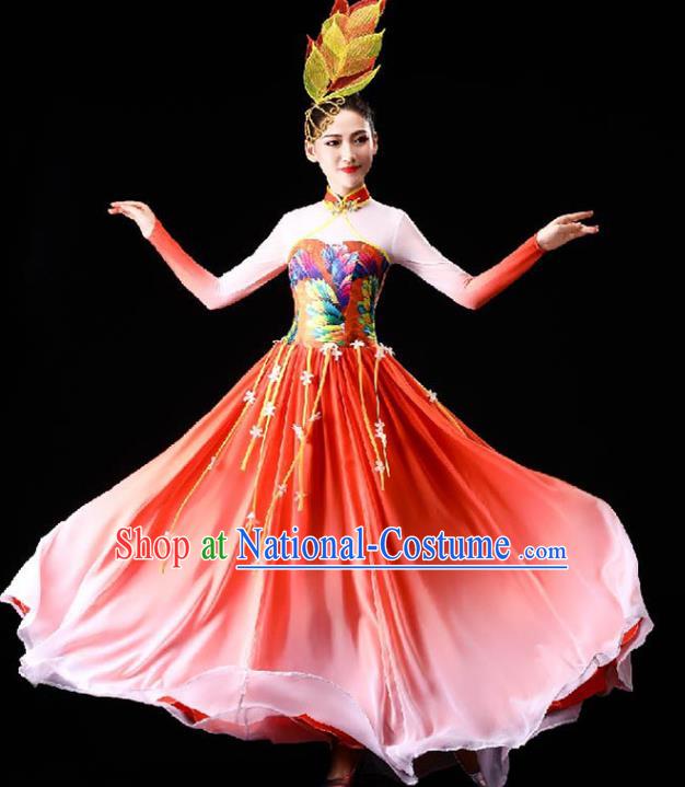 China Opening Dance Red Dress Classical Dance Clothing Chorus Group Costume