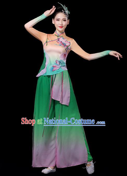 China Lotus Dance Costume Spring Festival Gala Yangko Dance Green Outfits Classical Dance Clothing