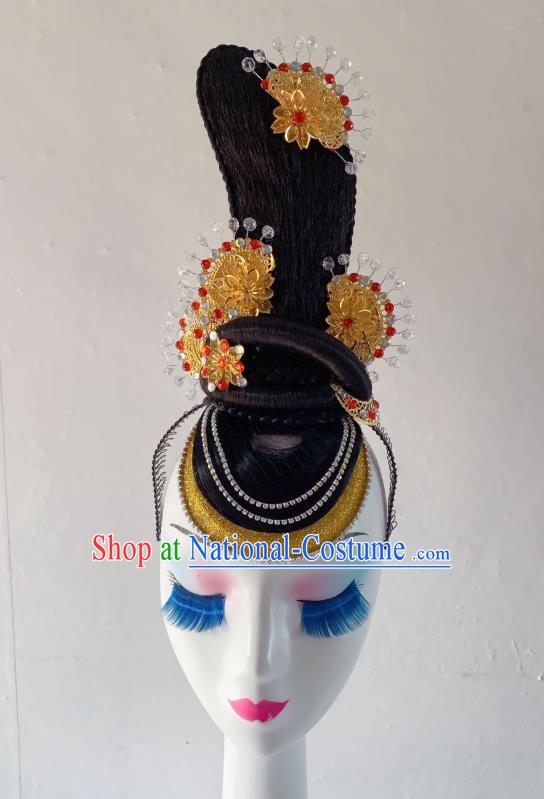 China Traditional Flying Apsaras Dance Hair Accessories Classical Dance Wig Chignon Headdress