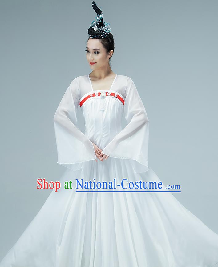 Chinese Tang Dynasty Palace Dance White Hanfu Dress Classical Dance Performance Clothing