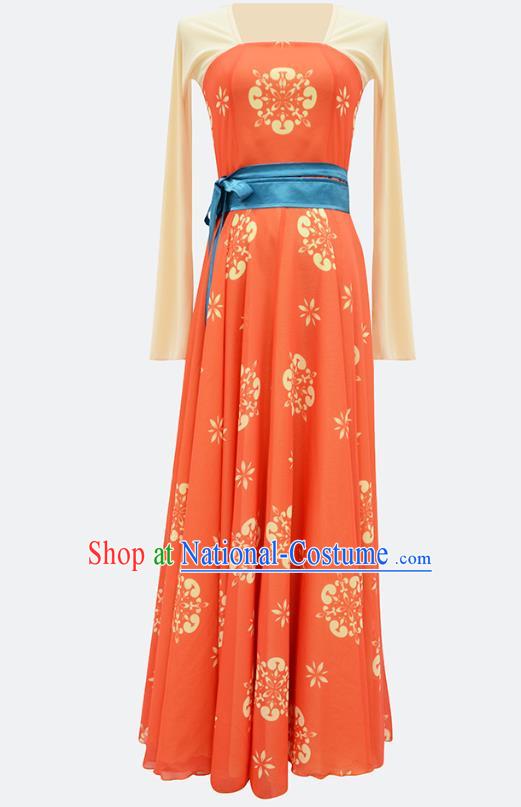 Chinese Court Dance Performance Orange Dress Group Dance Classical Dance Training Clothing