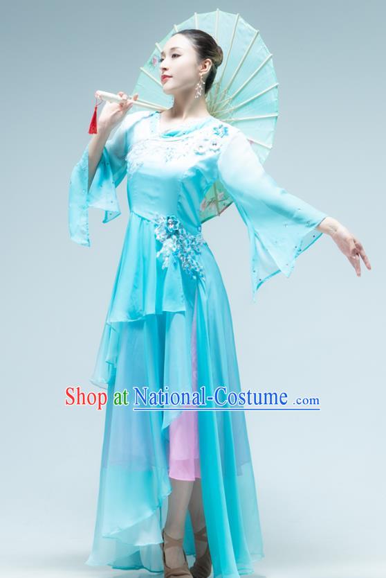 Chinese Umbrella Dance Performance Clothing Classical Dance Blue Dress Outfits