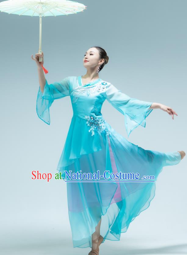 Chinese Umbrella Dance Performance Clothing Classical Dance Blue Dress Outfits