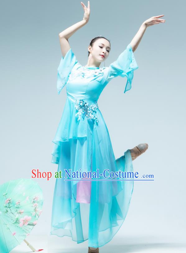 Chinese Umbrella Dance Performance Clothing Classical Dance Blue Dress Outfits