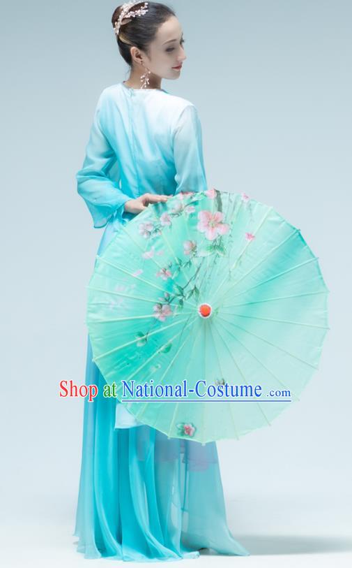 Chinese Umbrella Dance Performance Clothing Classical Dance Blue Dress Outfits