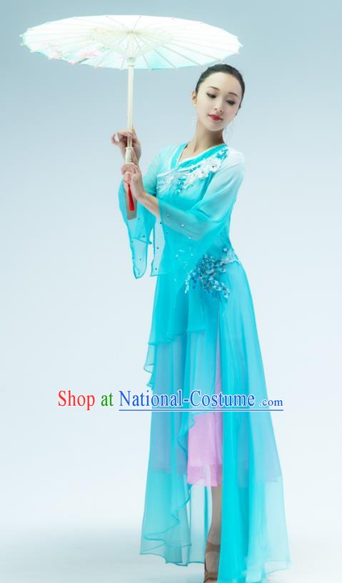 Chinese Umbrella Dance Performance Clothing Classical Dance Blue Dress Outfits