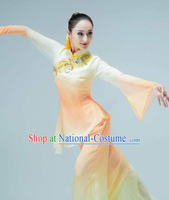 Chinese Folk Dance Fan Dance Orange Outfits Jiaozhou Yangko Dance Stage Performance Clothing