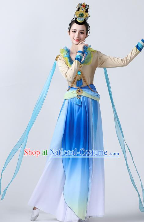 Chinese Flying Apsaras Dance Clothing Classical Dance Goddess Dance Stage Performance Blue Dress Outfits