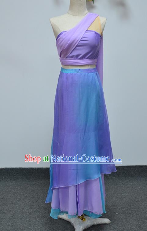 Chinese Yunnan Ethnic Female Performance Clothing Traditional Dai Nationality Folk Dance Lilac Dress