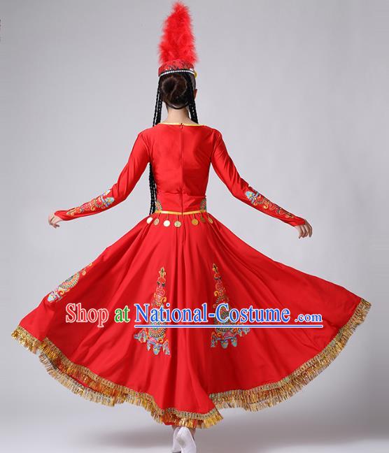 Chinese Xinjiang Ethnic Stage Performance Clothing Traditional Uyghur Nationality Folk Dance Red Dress