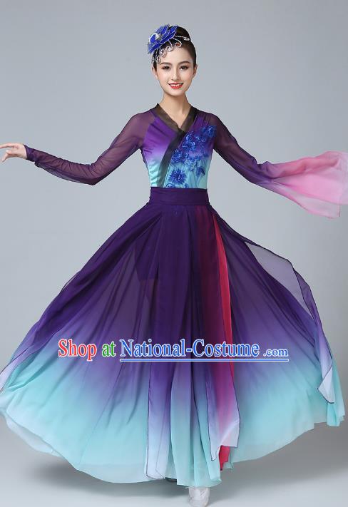 Chinese Classical Dance Stage Performance Purple Dress Outfits Female Group Dance Clothing