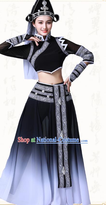 Chinese Yunnan Ethnic Stage Performance Clothing Traditional Dai Nationality Folk Dance Black Dress Outfits