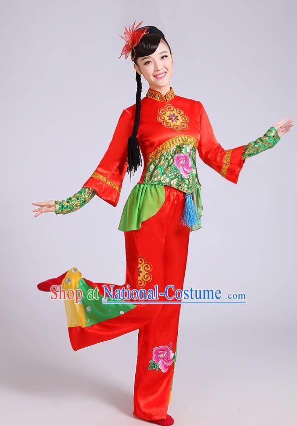 China Yangko Dance Red Outfits Folk Dance Clothing Fan Dance Stage Performance Costume