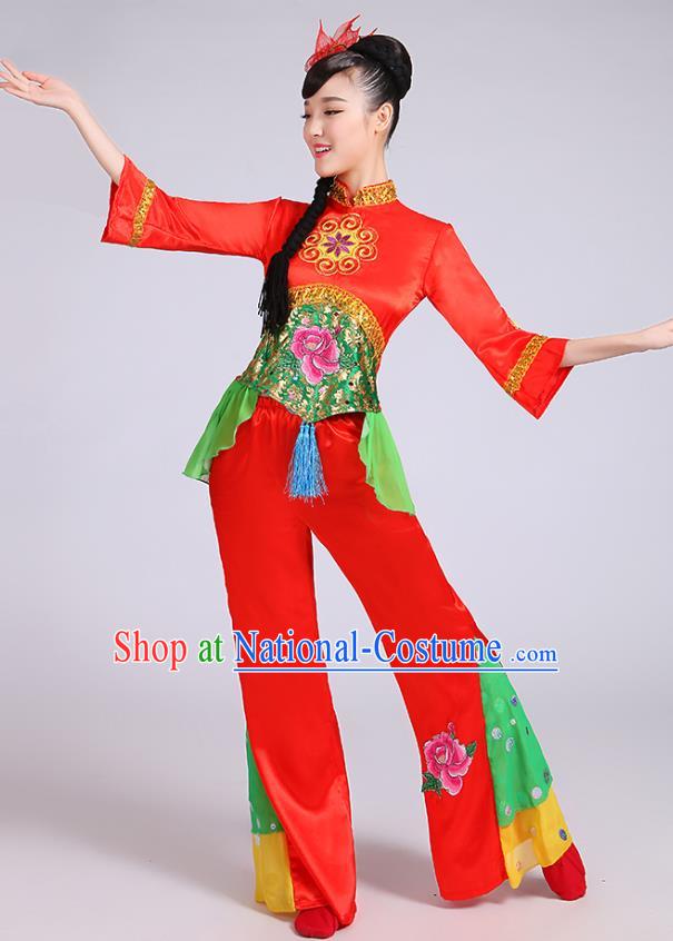 China Yangko Dance Red Outfits Folk Dance Clothing Fan Dance Stage Performance Costume