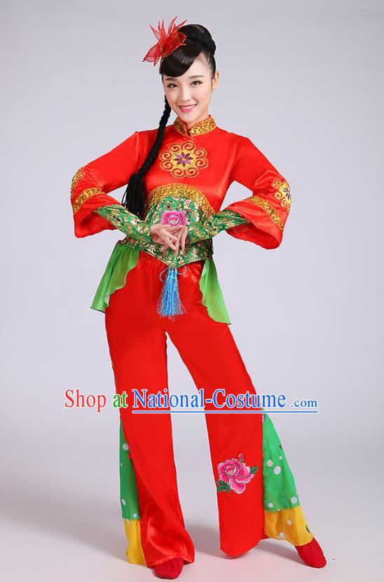 China Yangko Dance Red Outfits Folk Dance Clothing Fan Dance Stage Performance Costume