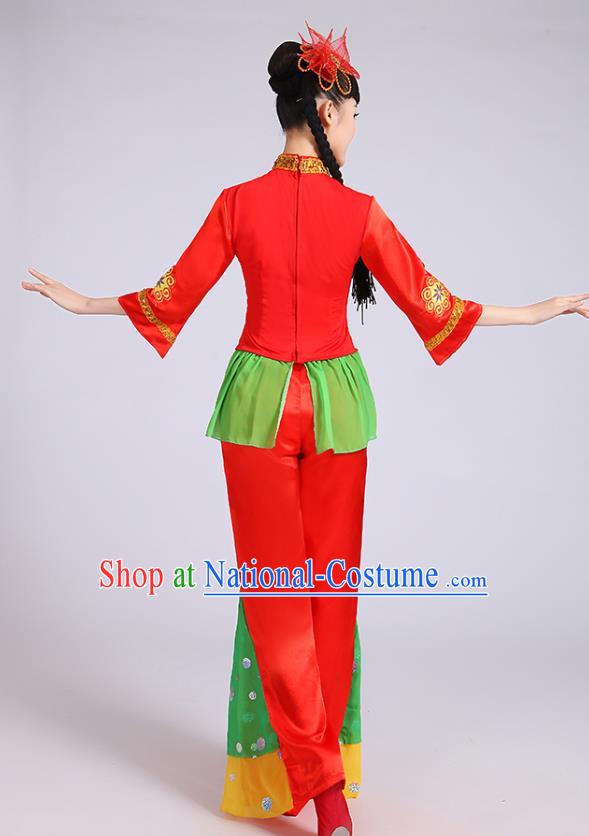 China Yangko Dance Red Outfits Folk Dance Clothing Fan Dance Stage Performance Costume