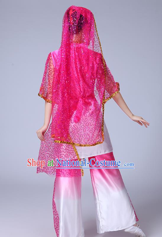 Chinese Traditional Hui Nationality Bride Dance Clothing Ningxia Ethnic Folk Dance Pink Outfits