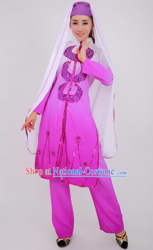 Chinese Traditional Hui Nationality Bride Clothing Ningxia Ethnic Wedding Purple Dress Outfits