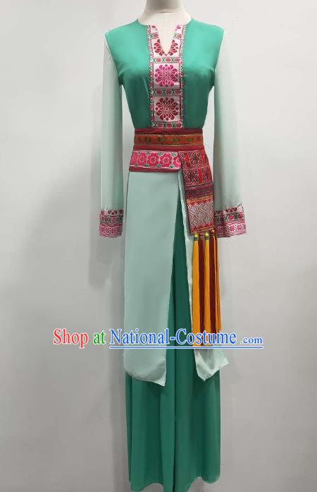 China Stage Performance Costume Classical Dance Green Outfits Umbrella Dance Clothing