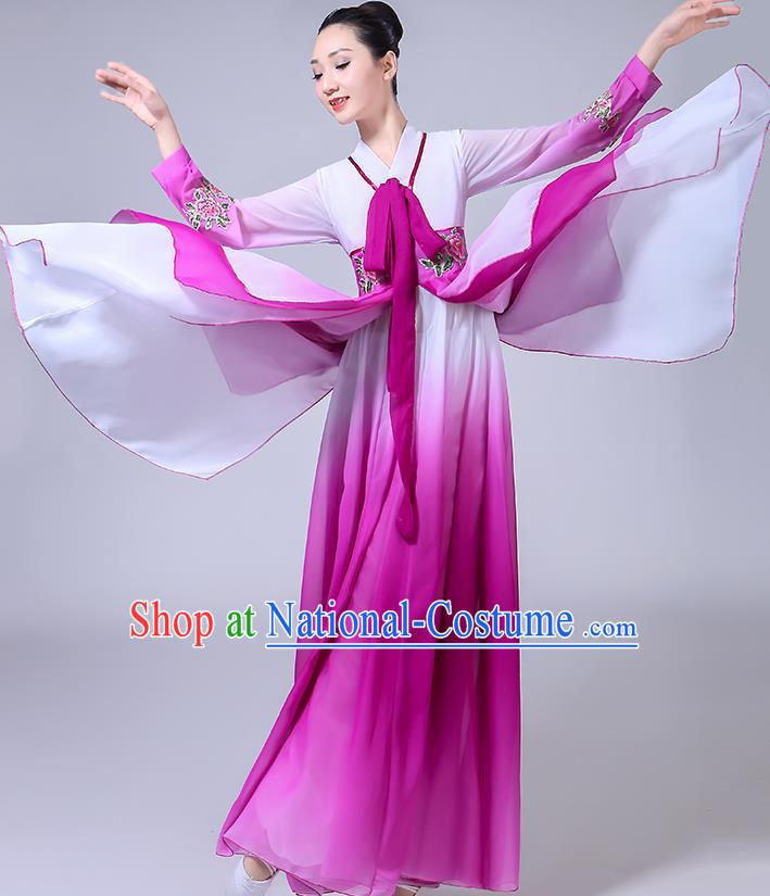 Chinese Ethnic Folk Dance Purple Dress Outfits Traditional Korean Nationality Dance Clothing