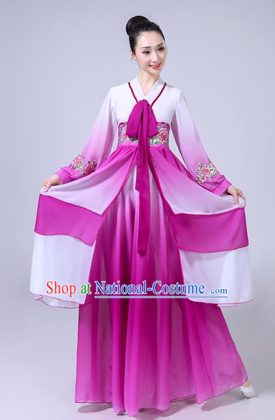 Chinese Ethnic Folk Dance Purple Dress Outfits Traditional Korean Nationality Dance Clothing