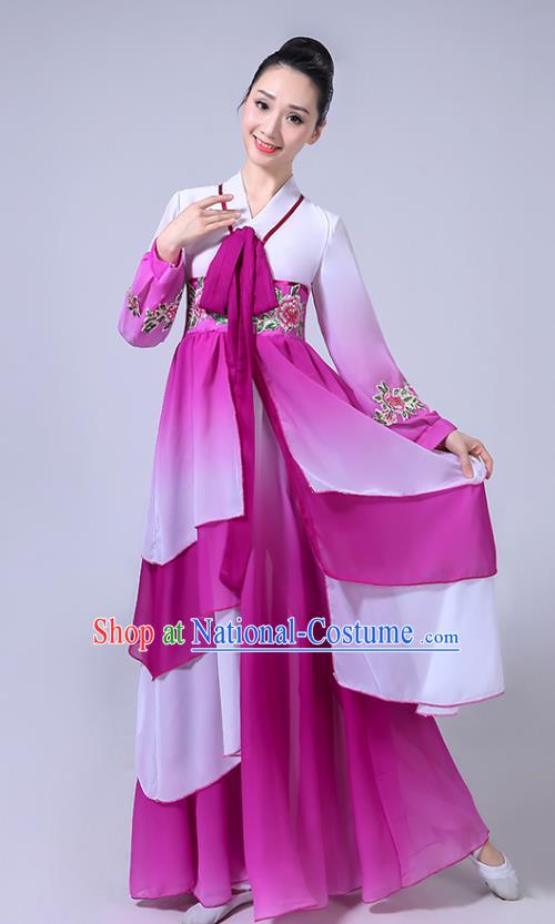 Chinese Ethnic Folk Dance Purple Dress Outfits Traditional Korean Nationality Dance Clothing