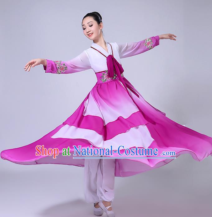 Chinese Ethnic Folk Dance Purple Dress Outfits Traditional Korean Nationality Dance Clothing