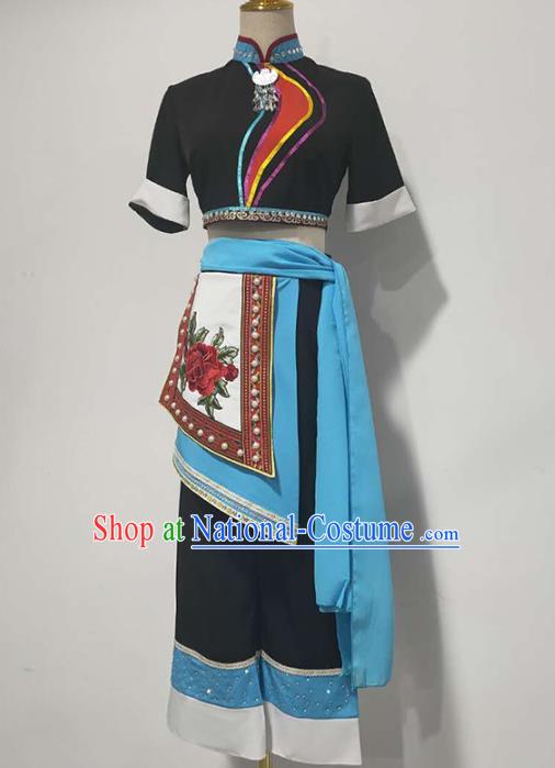 Chinese Hmong Ethnic Folk Dance Clothing Traditional Miao Nationality Stage Performance Black Outfits