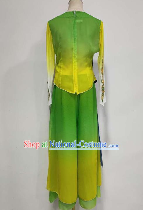 China Fan Dance Stage Performance Costume Classical Dance Green Outfits Umbrella Dance Clothing