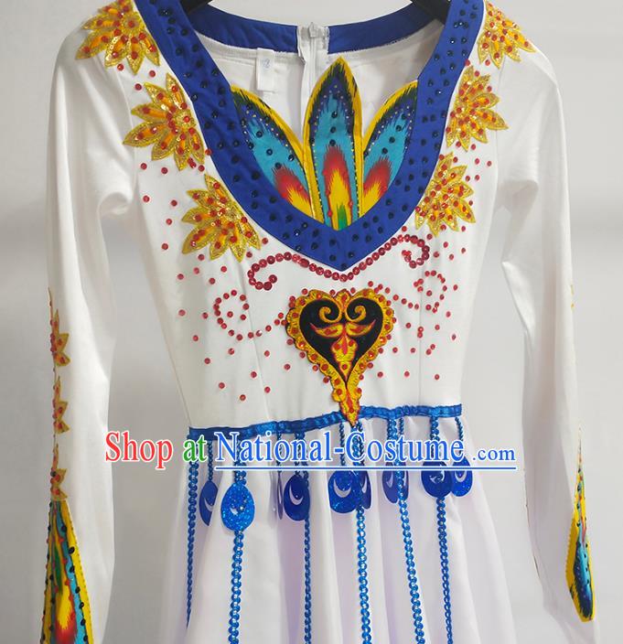 Chinese Xinjiang Ethnic Folk Dance Clothing Traditional Uyghur Nationality Stage Performance White Dress