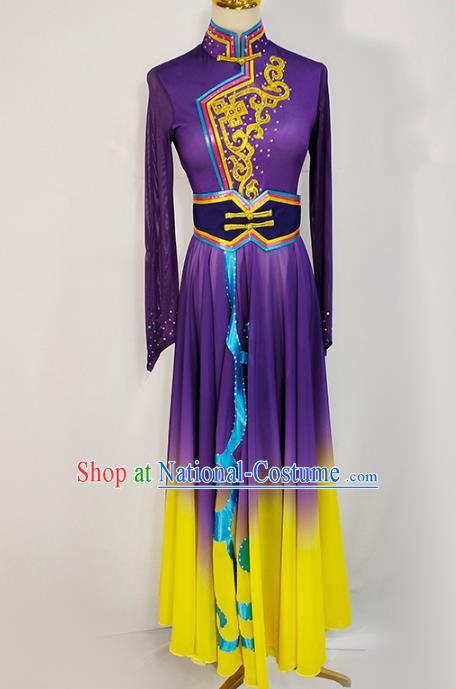 Chinese Mongolian Ethnic Stage Performance Clothing Traditional Mongol Nationality Dance Purple Dress