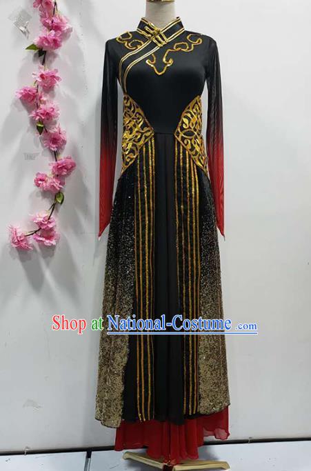 Chinese Traditional Mongolian Nationality Performance Black Dress Mongol Ethnic Folk Dance Clothing