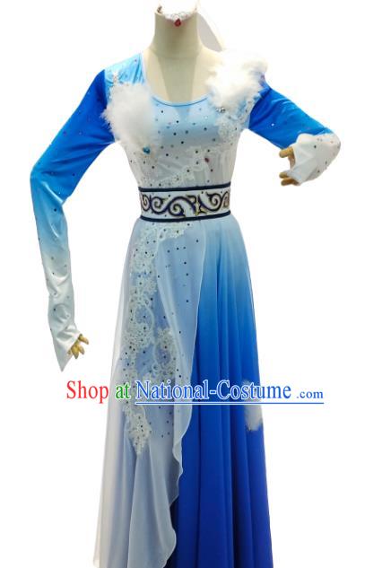 China Classical Dance Blue Dress Clothing Goose Dance Stage Performance Costume