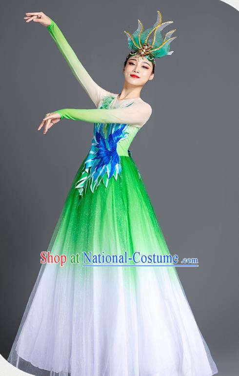 China Modern Dance Clothing Spring Festival Gala Stage Performance Costume Opening Dance Green Dress