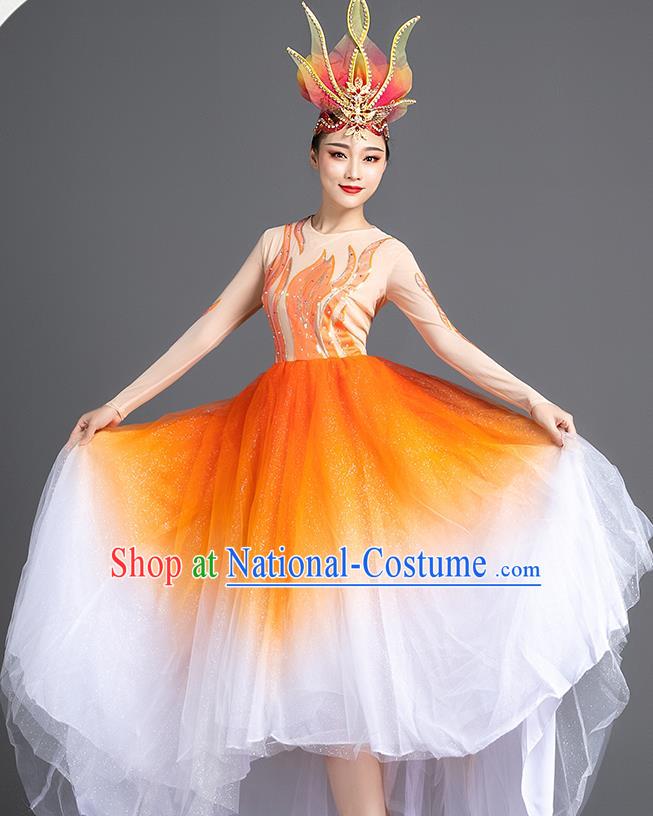 China Opening Dance Orange Dress Modern Dance Clothing Spring Festival Gala Stage Performance Costume