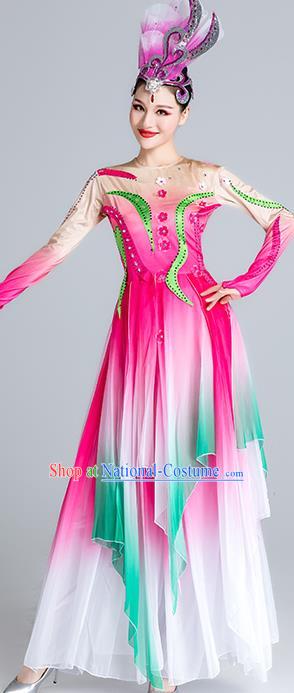 China Umbrella Dance Pink Dress Stage Performance Costume Classical Dance Clothing