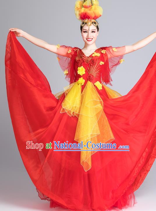 China Modern Dance Clothing Stage Performance Red Dress Spring Festival Gala Opening Dance Costume